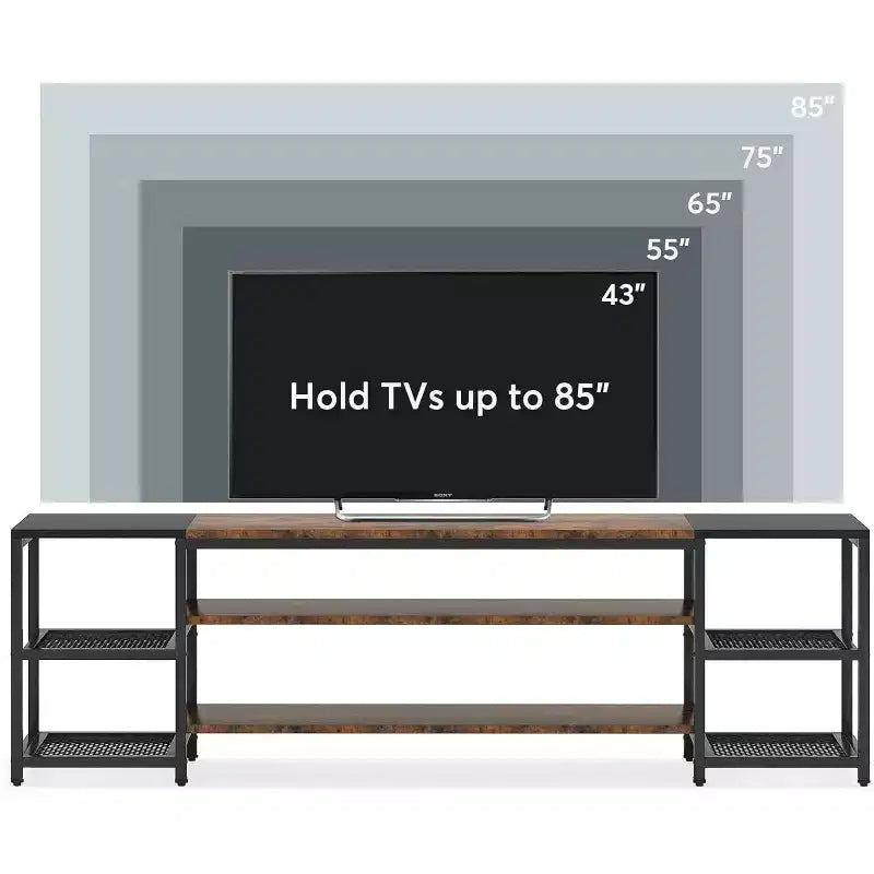 Mueble de TV Lantine de 78 pulgadas para televisores de hasta 85 pulgadas, consola industrial de centro de entretenimiento con estantes de almacenamiento para sala de estar