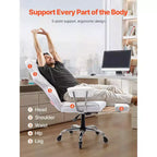 Silla de oficina reclinable VEVOR con reposapiés, silla de oficina ancha de cuero PU de alta resistencia, sillas ejecutivas grandes y altas con soporte lumbar, blanca