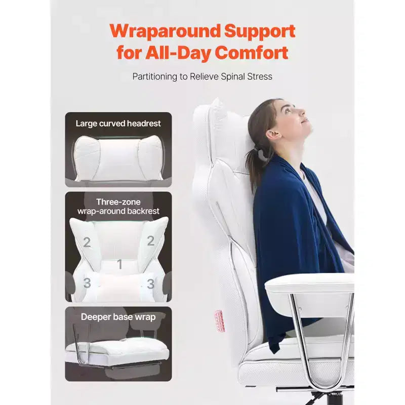 Silla de oficina reclinable VEVOR con reposapiés, silla de oficina ancha de cuero PU de alta resistencia, sillas ejecutivas grandes y altas con soporte lumbar, blanca