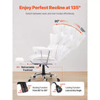 Silla de oficina reclinable VEVOR con reposapiés, silla de oficina ancha de cuero PU de alta resistencia, sillas ejecutivas grandes y altas con soporte lumbar, blanca