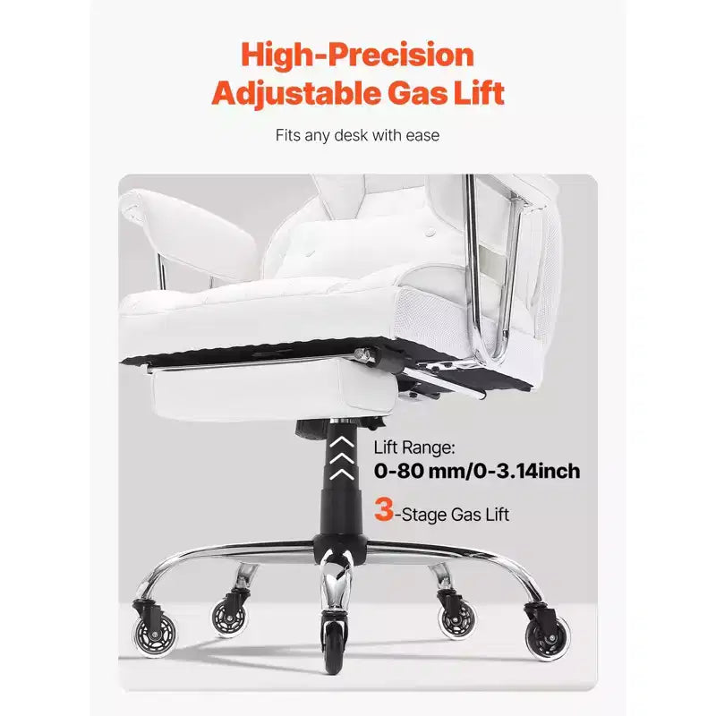 Silla de oficina reclinable VEVOR con reposapiés, silla de oficina ancha de cuero PU de alta resistencia, sillas ejecutivas grandes y altas con soporte lumbar, blanca