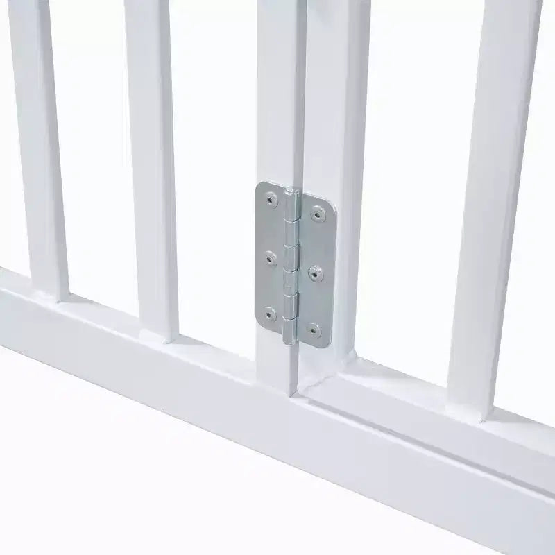 Cama infantil Luxystar Metal House con valla y puerta para habitación de niños, blanca