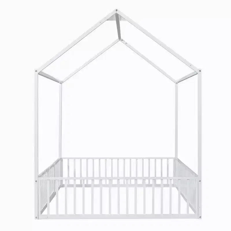 Cama infantil Luxystar Metal House con valla y puerta para habitación de niños, blanca