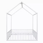 Cama infantil Luxystar Metal House con valla y puerta para habitación de niños, blanca