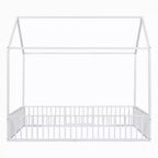 Cama infantil Luxystar Metal House con valla y puerta para habitación de niños, blanca