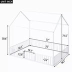 Cama infantil Luxystar Metal House con valla y puerta para habitación de niños, blanca