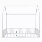 Cama infantil Luxystar Metal House con valla y puerta para habitación de niños, blanca