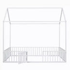 Cama infantil Luxystar Metal House con valla y puerta para habitación de niños, blanca