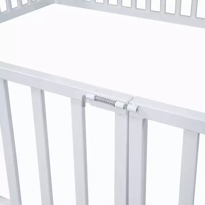 Cama infantil Luxystar Metal House con valla y puerta para habitación de niños, blanca