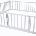 Cama infantil Luxystar Metal House con valla y puerta para habitación de niños, blanca