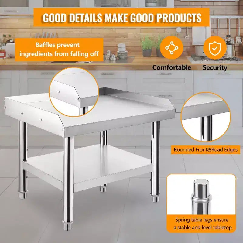 Mesa para parrilla de 24x28, mesa de preparación de acero inoxidable de alta resistencia de 1000 lb con estante inferior de 220 lb, ideal para cocinas comerciales, hoteles y hogares