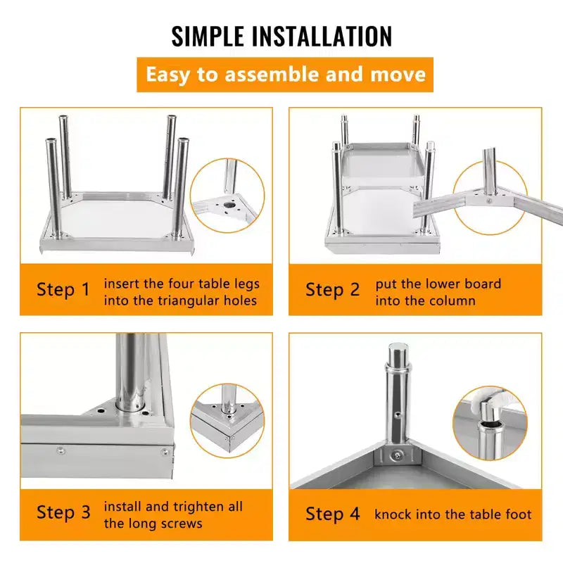 Mesa para parrilla de 24x28, mesa de preparación de acero inoxidable de alta resistencia de 1000 lb con estante inferior de 220 lb, ideal para cocinas comerciales, hoteles y hogares