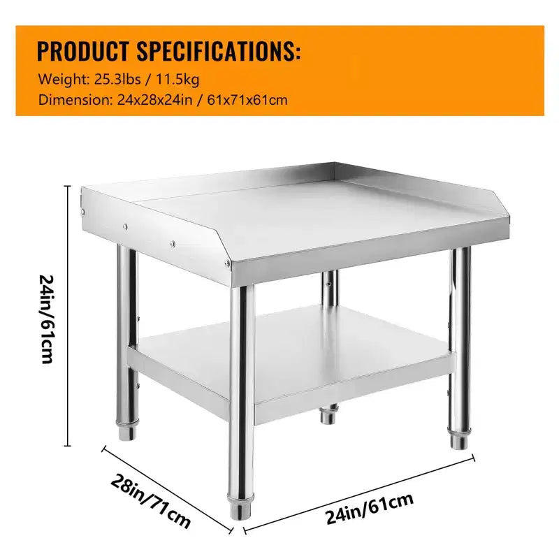 Mesa para parrilla de 24x28, mesa de preparación de acero inoxidable de alta resistencia de 1000 lb con estante inferior de 220 lb, ideal para cocinas comerciales, hoteles y hogares