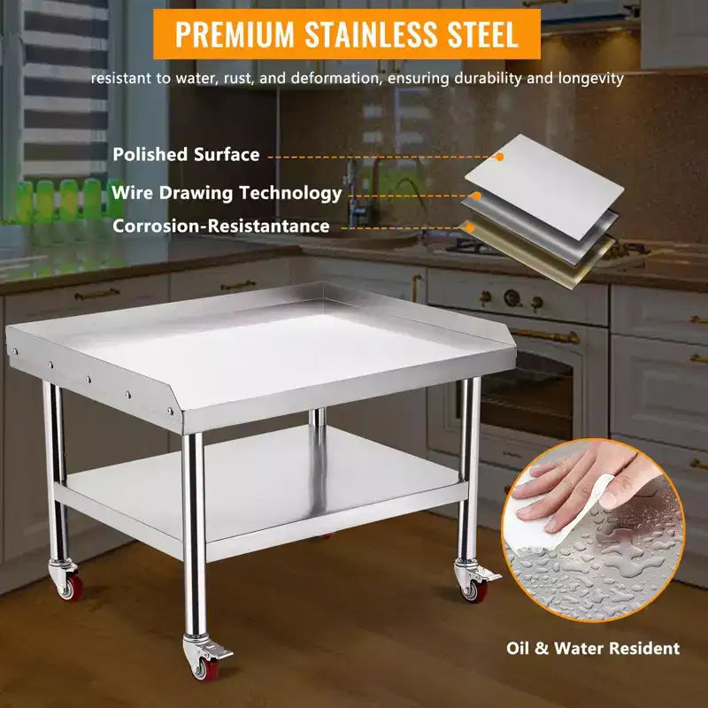 Mesa para parrilla de 24x28, mesa de preparación de acero inoxidable de alta resistencia de 1000 lb con estante inferior de 220 lb, ideal para cocinas comerciales, hoteles y hogares