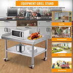 Mesa para parrilla de 24x28, mesa de preparación de acero inoxidable de alta resistencia de 1000 lb con estante inferior de 220 lb, ideal para cocinas comerciales, hoteles y hogares