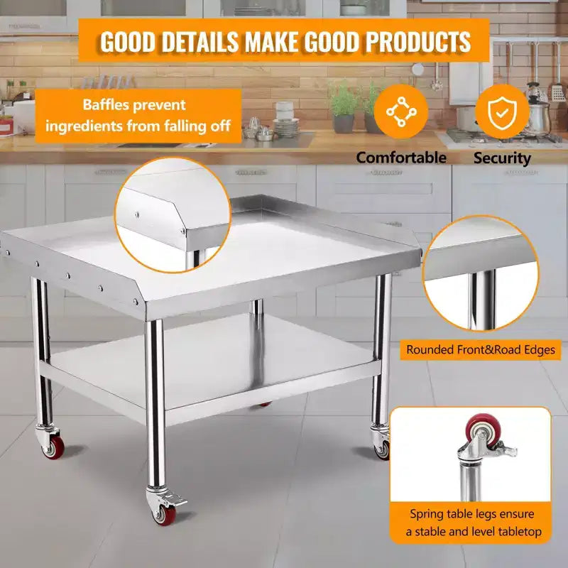 Mesa para parrilla de 24x28, mesa de preparación de acero inoxidable de alta resistencia de 1000 lb con estante inferior de 220 lb, ideal para cocinas comerciales, hoteles y hogares