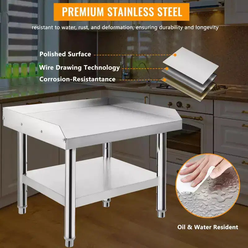 Mesa para parrilla de 24x28, mesa de preparación de acero inoxidable de alta resistencia de 1000 lb con estante inferior de 220 lb, ideal para cocinas comerciales, hoteles y hogares