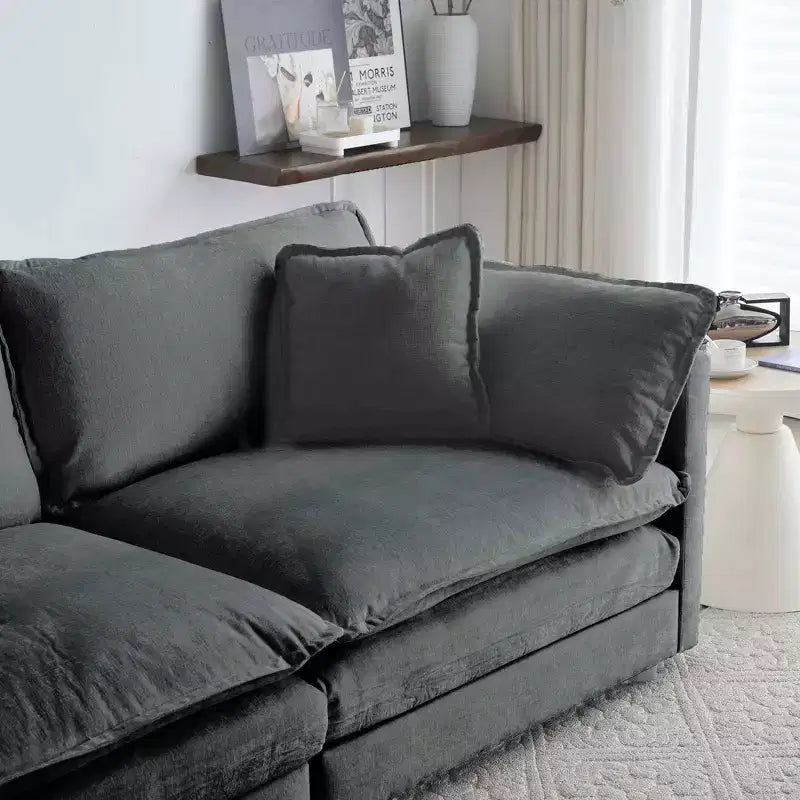 MAYEERTY Sofá moderno de mediados de siglo de 3 plazas con 2 cojines de reposabrazos y 2 cojines decorativos para sala de estar, gris
