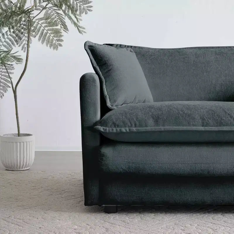 MAYEERTY Sofá moderno de mediados de siglo de 3 plazas con 2 cojines de reposabrazos y 2 cojines decorativos para sala de estar, gris