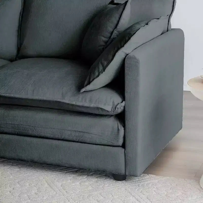 MAYEERTY Sofá moderno de mediados de siglo de 3 plazas con 2 cojines de reposabrazos y 2 cojines decorativos para sala de estar, gris