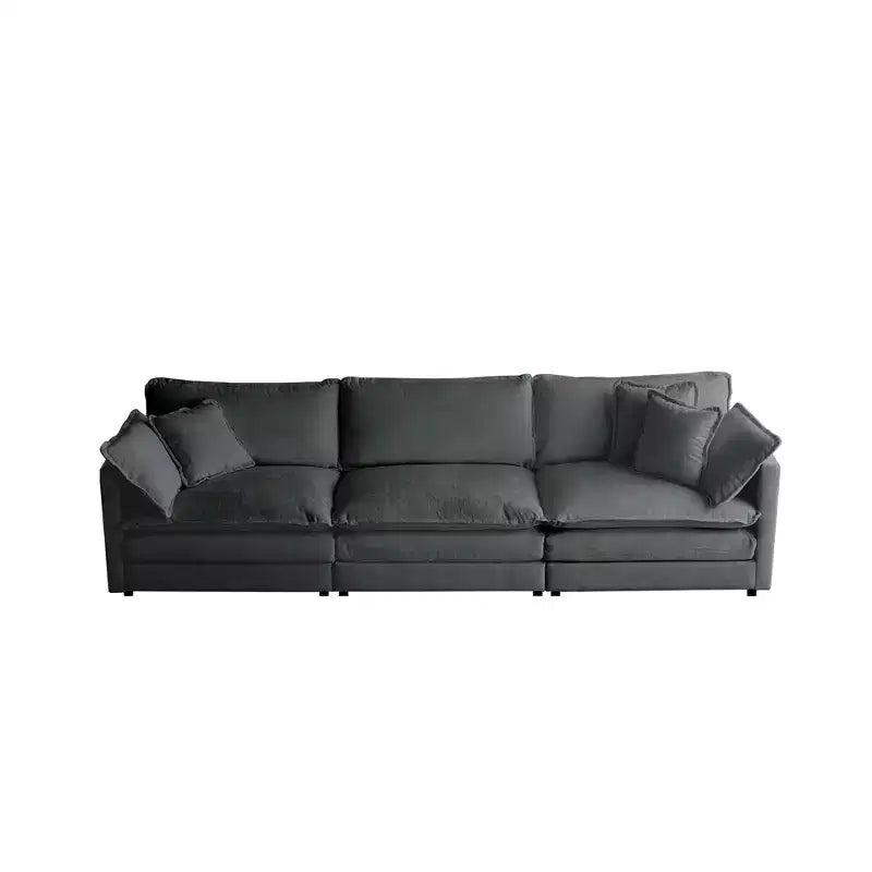 MAYEERTY Sofá moderno de mediados de siglo de 3 plazas con 2 cojines de reposabrazos y 2 cojines decorativos para sala de estar, gris