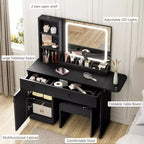 Tocador de Maquillaje con Espejo y Luces, Set de Tocador con Cajón y Enchufe, Silla de Almacenamiento y 3 Estantes, Dormitorio