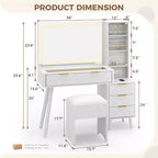 Tocador de maquillaje de 48" con espejo LED y estación de carga - Mesa de tocador con tapa de cristal y taburete de almacenamiento para dormitorio