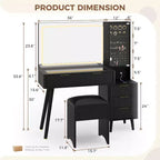 Tocador de maquillaje de 48" con espejo LED y estación de carga - Mesa de tocador con tapa de cristal y taburete de almacenamiento para dormitorio