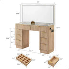 Tocador de maquillaje acanalado de 48" con espejo y luces, mesa de tocador moderna con 8 cajones y estación de carga, tocador con tapa de cristal