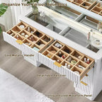 Tocador de maquillaje acanalado de 48" con espejo y luces, mesa de tocador moderna con 8 cajones y estación de carga, tocador con tapa de cristal