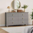 Cómoda de 6 cajones de 54" de ancho, mueble moderno con tiradores metálicos para almacenamiento de dormitorio, gris