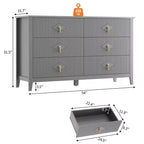 Cómoda de 6 cajones de 54" de ancho, mueble moderno con tiradores metálicos para almacenamiento de dormitorio, gris
