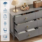 Cómoda de 6 cajones de 54" de ancho, mueble moderno con tiradores metálicos para almacenamiento de dormitorio, gris
