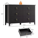 Cómoda de 6 cajones de 48 pulgadas de ancho, moderna con tiradores metálicos para almacenamiento en dormitorio, negra