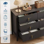 Cómoda de 6 cajones de 48 pulgadas de ancho, moderna con tiradores metálicos para almacenamiento en dormitorio, negra