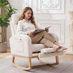 Mecedora Moderna de Guardería, Mecedora Tapizada de Pana con Reposapiés Ajustable y Bolsillo Lateral para Sala de Estar, Dormitorio, Sala de Lactancia, Beige