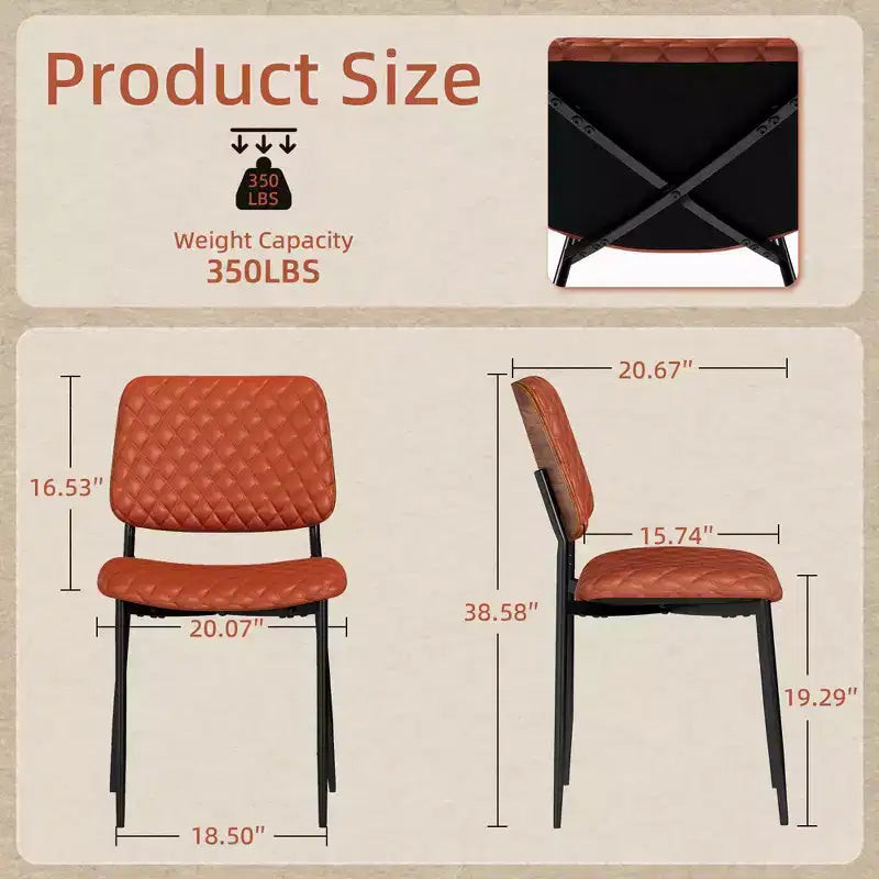 TYBOATLE Juego de 2 sillas de comedor de mediados de siglo, sillas de cocina de cuero sintético acolchado con respaldo de madera curvada, sillas auxiliares industriales tapizadas