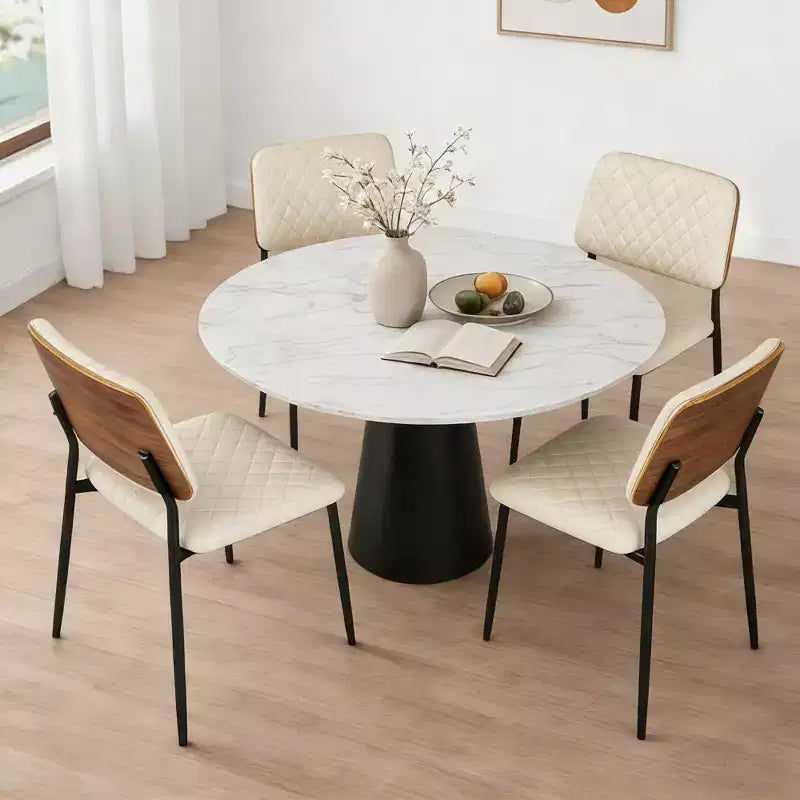 TYBOATLE Juego de 2 sillas de comedor de mediados de siglo, sillas de cocina de cuero sintético acolchado con respaldo de madera curvada, sillas auxiliares industriales tapizadas