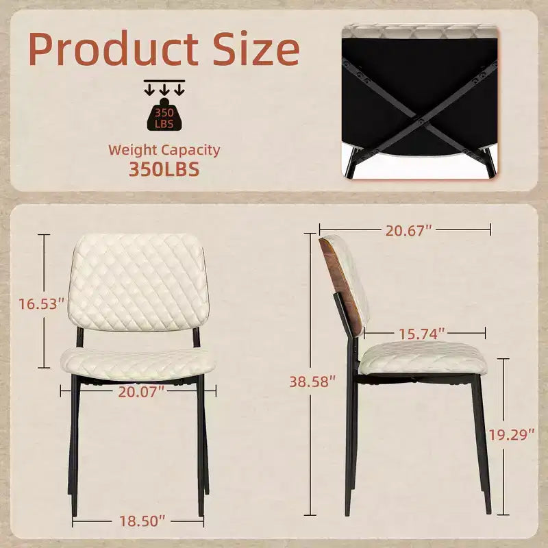 TYBOATLE Juego de 2 sillas de comedor de mediados de siglo, sillas de cocina de cuero sintético acolchado con respaldo de madera curvada, sillas auxiliares industriales tapizadas
