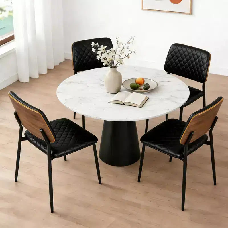 TYBOATLE Juego de 2 sillas de comedor de mediados de siglo, sillas de cocina de cuero sintético acolchado con respaldo de madera curvada, sillas auxiliares industriales tapizadas