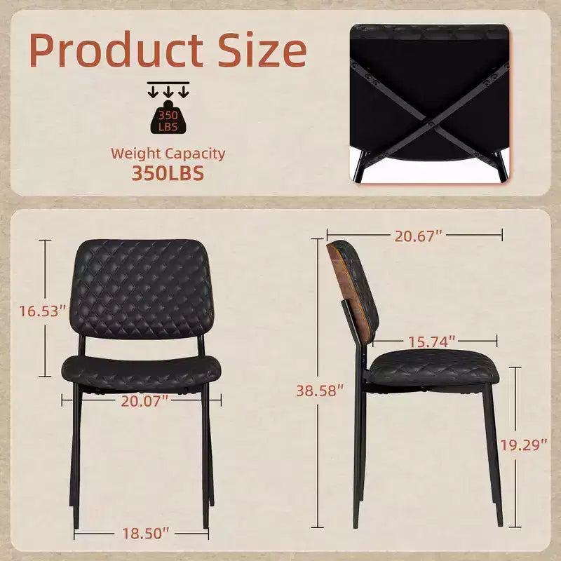 TYBOATLE Juego de 2 sillas de comedor de mediados de siglo, sillas de cocina de cuero sintético acolchado con respaldo de madera curvada, sillas auxiliares industriales tapizadas