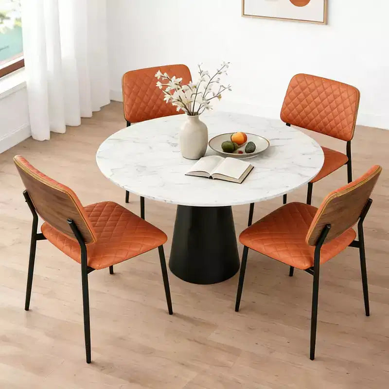 TYBOATLE Juego de 2 sillas de comedor de mediados de siglo, sillas de cocina de cuero sintético acolchado con respaldo de madera curvada, sillas auxiliares industriales tapizadas