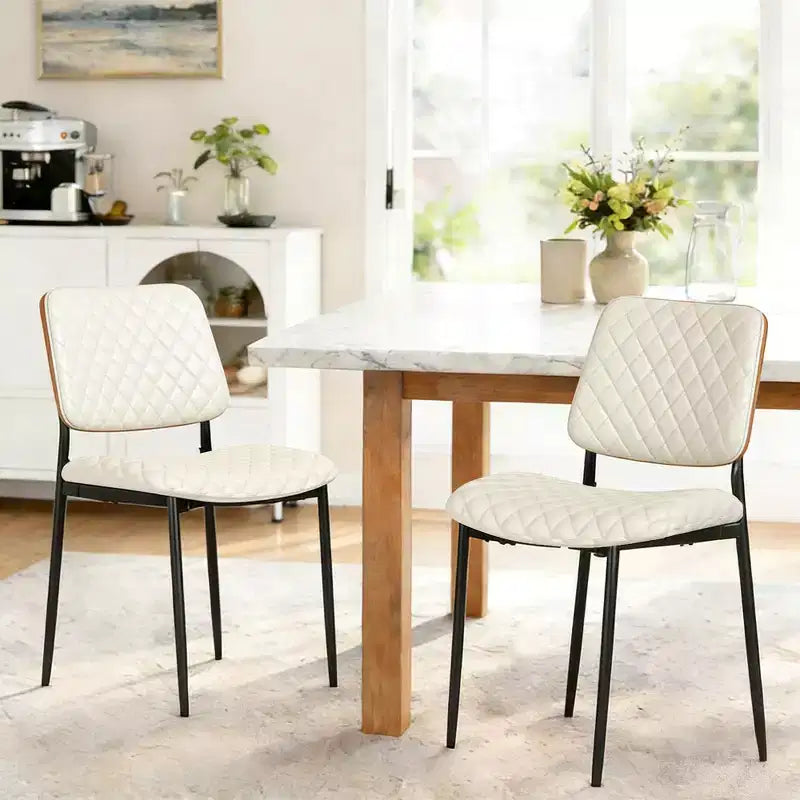 TYBOATLE Juego de 2 sillas de comedor de mediados de siglo, sillas de cocina de cuero sintético acolchado con respaldo de madera curvada, sillas auxiliares industriales tapizadas