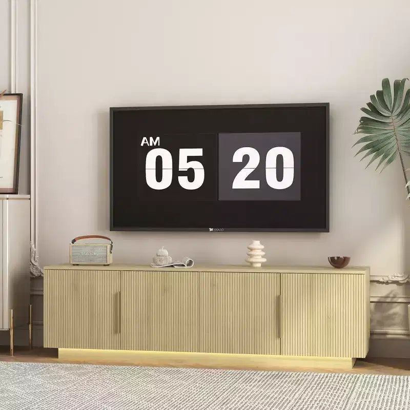 Mueble de TV moderno JVNOXK de 68 pulgadas con iluminación LED de 16 colores, compatible con televisores de 55, 60 y 65 pulgadas, incluye espacio de almacenamiento, tono de madera
