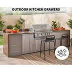 Cajones de cocina para exterior de 17 an. x 30 al. x 21 pr., cajones triples para barbacoa de montaje empotrado con asa de acero inoxidable, toallero de papel