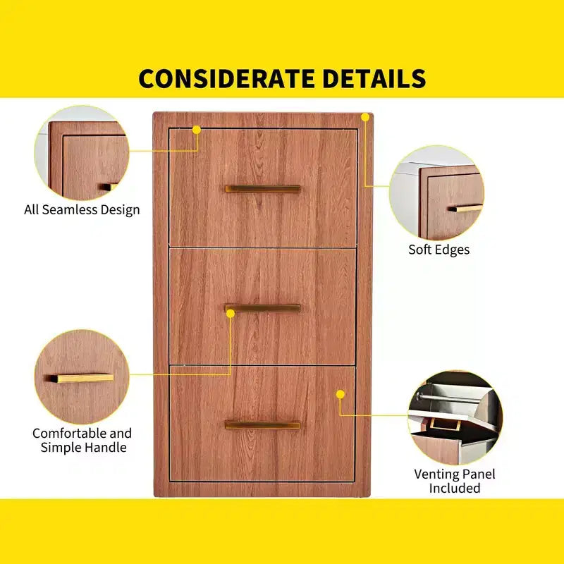 Cajones de cocina para exterior de 17 an. x 30 al. x 21 pr., cajones triples para barbacoa de montaje empotrado con asa de acero inoxidable, toallero de papel