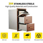 Cajones de cocina para exterior de 17 an. x 30 al. x 21 pr., cajones triples para barbacoa de montaje empotrado con asa de acero inoxidable, toallero de papel