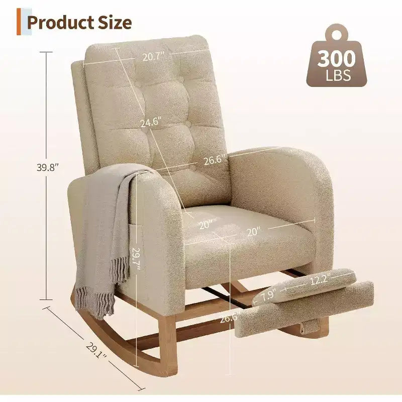Mecedora tapizada de borreguito para habitación infantil - Mecedora moderna con respaldo alto, patas de madera resistentes y cómoda mecedora de acento para sala de estar, dormitorio o habitación infantil