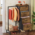Cómoda con perchero, armario pequeño de 4 cajones para dormitorio, cómoda de tela reversible para niños con perchero, torre de almacenamiento alta, 111,76 cm de alto