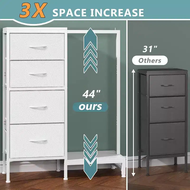 Cómoda con perchero, armario pequeño de 4 cajones para dormitorio, cómoda de tela reversible para niños con perchero, torre de almacenamiento alta, 111,76 cm de alto